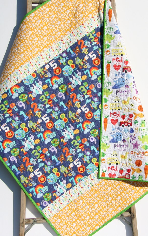 Baby Quilt Girl or Boy Unisex Yellow Green Blue Orange