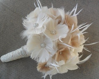 Wedding Bouquet, Bridal Bouquet, Brooch Bouquet, Great Gatsby Wedding,Feather Bouquet, Alternative Bouquet, YOUR CHOICE COLOR