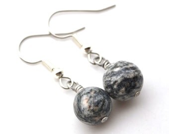 Spiderweb Jasper Gemstone Rounds . Earrings