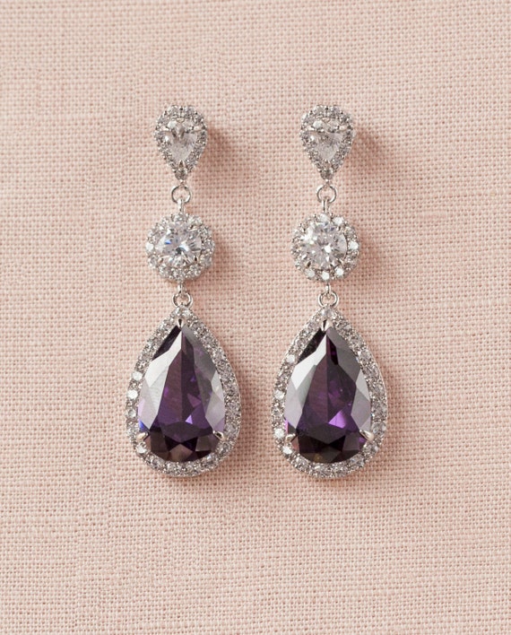 Bridal Earrings Amythyst Purple Wedding earrings Sapphire