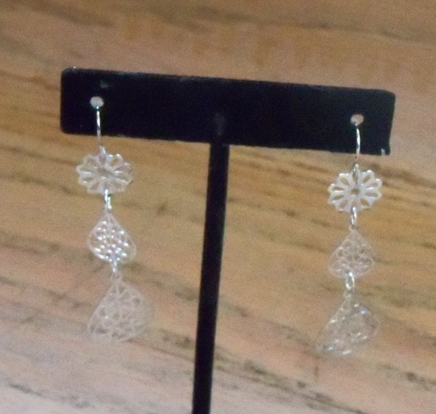 Dangle Earrings Handmade Pale Silvertone Reclaimed Parts Prom Wedding