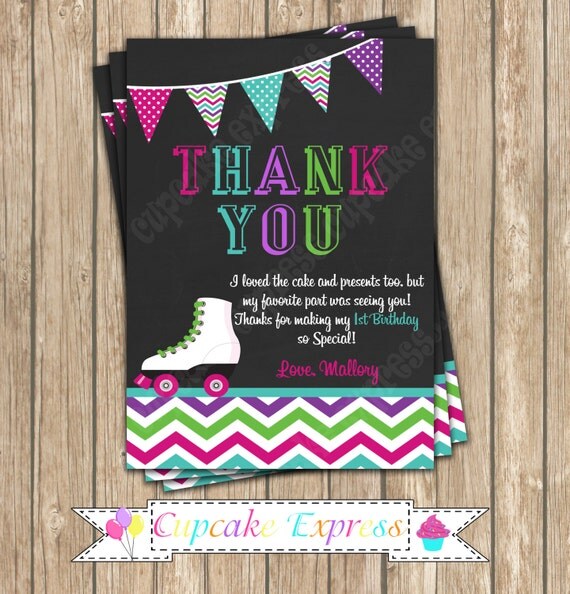 Roller Skating Thank You Roller skate Invitation Girls