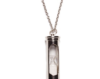 Hourglass pendant necklace - Mens Necklace - Mens Jewelry - Silver Hourglass pendant necklace - Working hourglass necklace - Silver chain.
