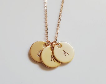 10% 0FF, Initial disk necklace, Gold necklace, Initial gold necklace, Personalized, Disk necklace, Christmas gift,Birthday gift,Mothers gift