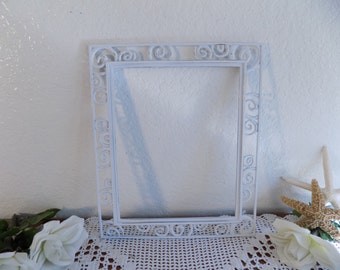 White Shabby Chic Picture Frame 8 x 10 Photo Decoration Upcycled Vintage Whimsical Rustic Shabby Chic Distressed Wedding Gift Her Home Decor
