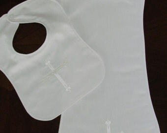 Christening Bib Baptism Bib Set Baby Dedication Bib and Burper Set