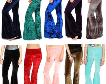 Velvet Bell Bottoms Fold Down Waistband