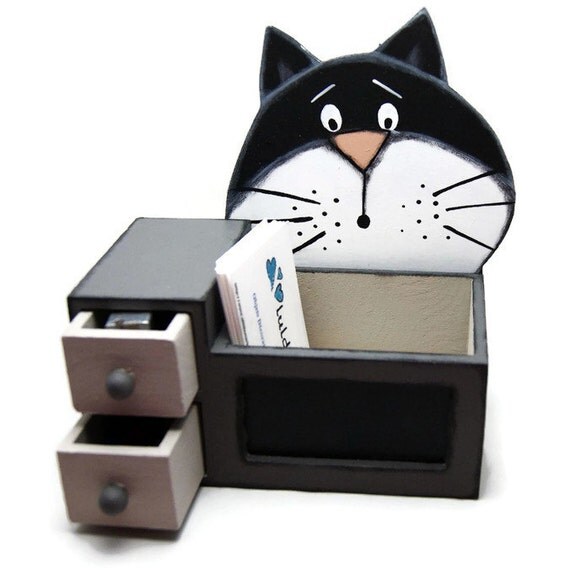 Desk organizer with black cat Desk accessories with black
