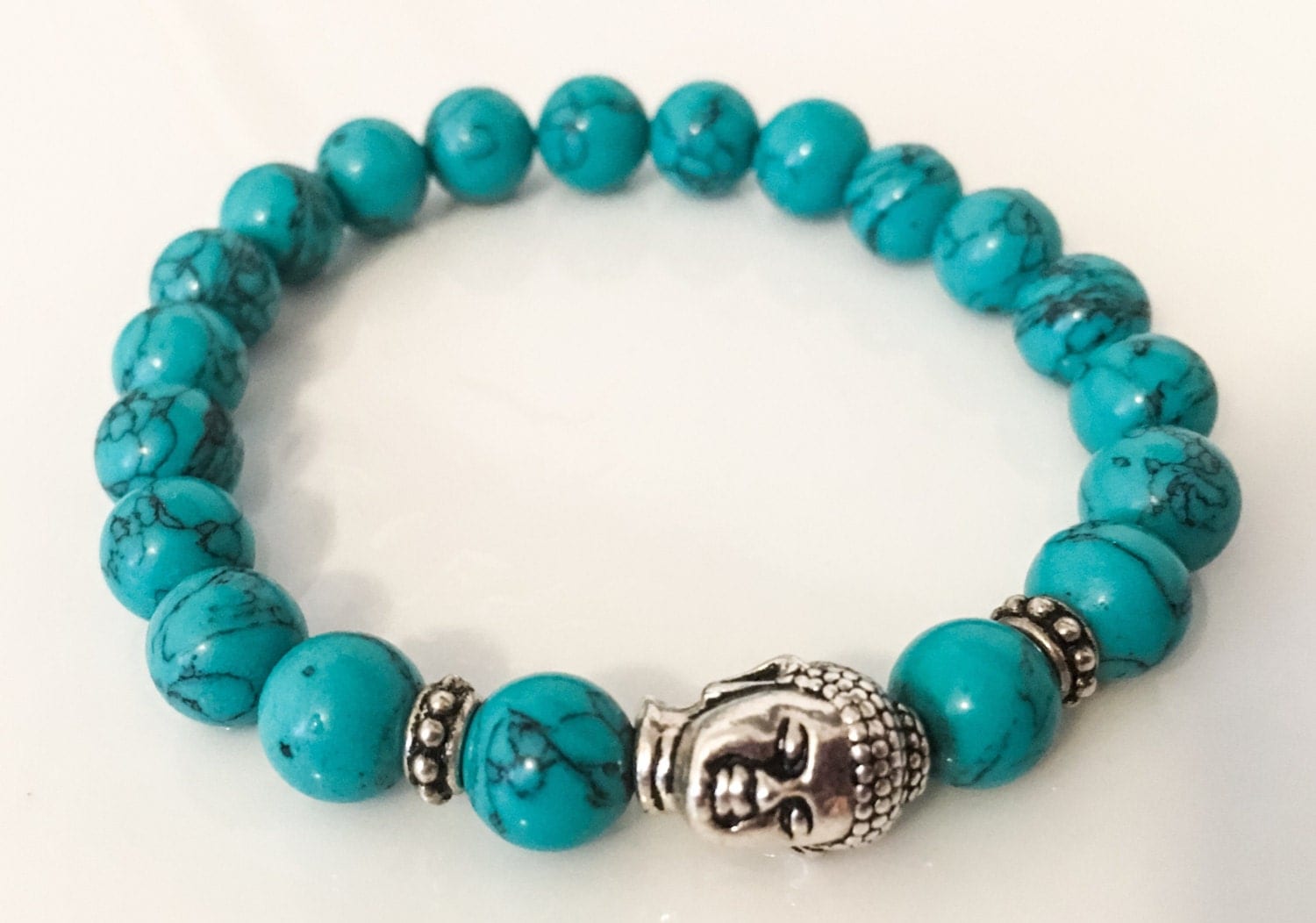 Turquoise and Silver Buddha Bracelet