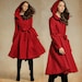 Red Wool Coat, Red Jacket, Hooded Wool Coat, Winter Coat, Red Coat, Wool Blazer, Long Sleeve Coat, Flared Coat, Plus Size XL,XXL