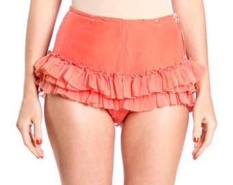 1930s Pink Silk And Chiffon Ruffled Tap Shorts