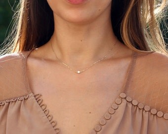 Elegant CZ Solitaire Necklace / Tiny Diamond Pendant, Dainty Gold CZ Necklace, Layering Necklace, 14k Gold Fill, Sterling Silver & Rose Gold