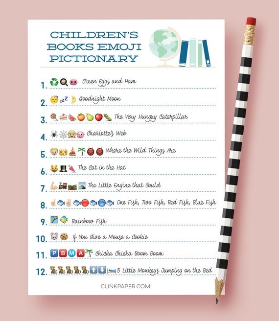 Children's Books Emoji Pictionary Baby Shower Game