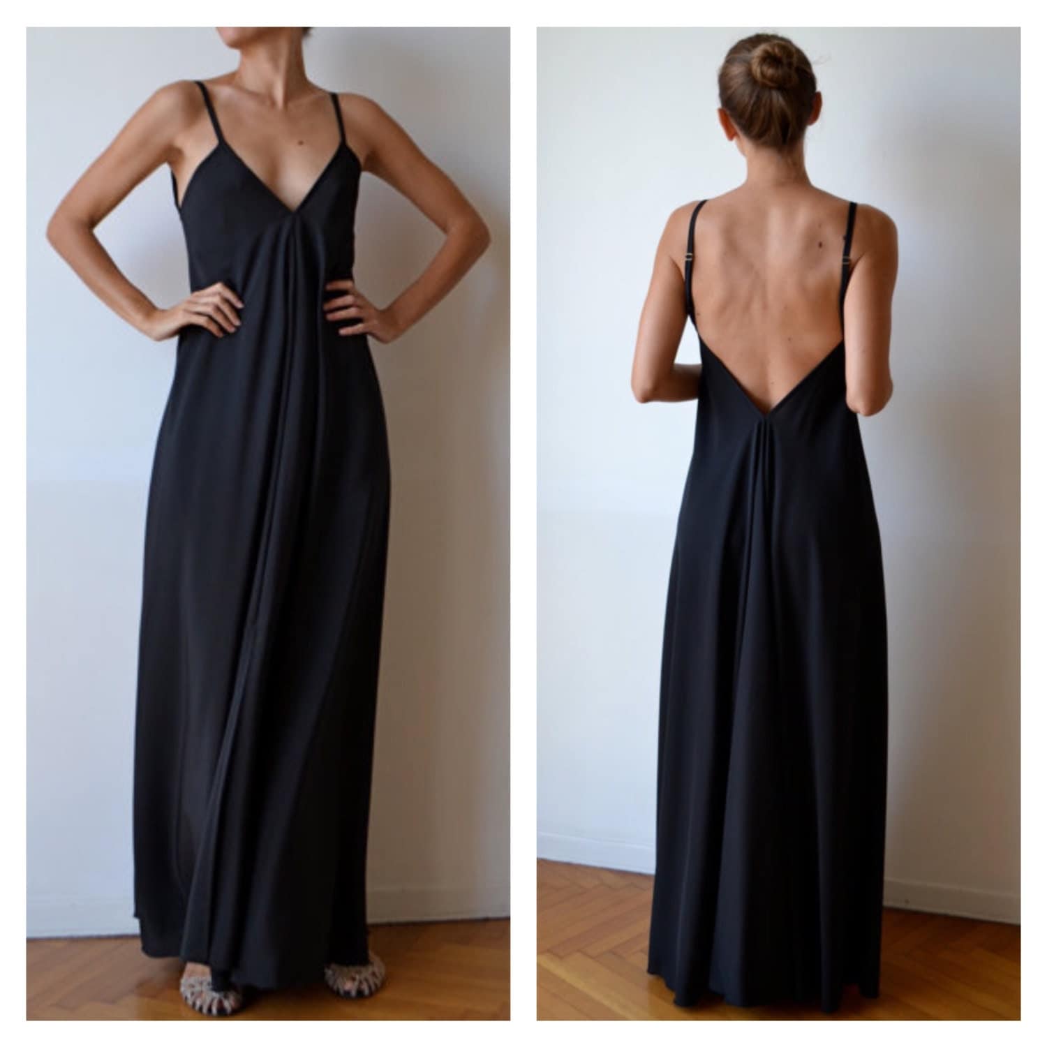 Long black silk backless dress Long black silk backless dress