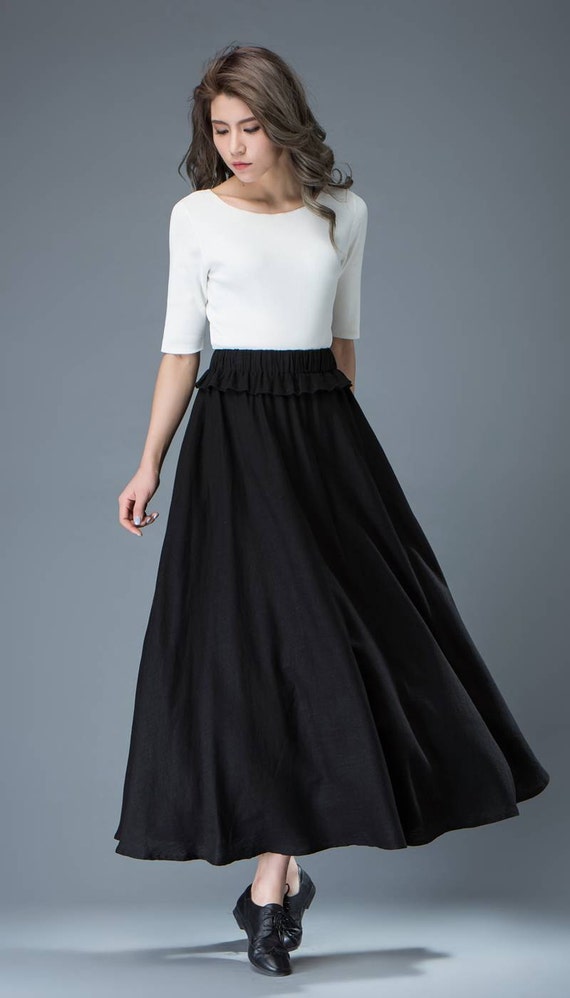Items similar to Black Linen Skirt - Simple Classic Timeless Maxi Long ...