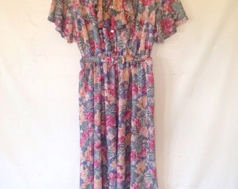 plus size vintage dress 1990s VTG 90s XXL dress plus size clothing floral dress ruffle collar dress pink floral dress sz 18 belted dress