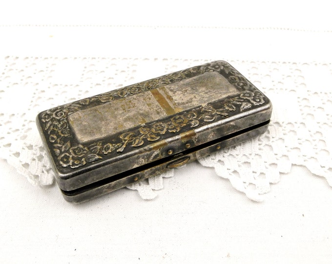 Antique Gillette Razor Set Silver Plated Box Purple Velvet Lined, Floral Pattern, Collectible, French Vintage, Retro Home Interior, Shaving