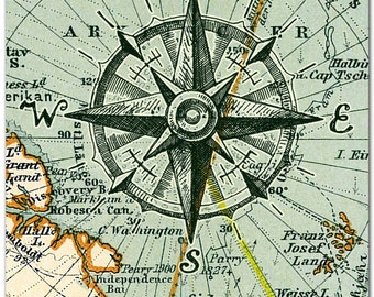 Nautical Map Compass Print, Compass on Map, Poster, Nautical Wall Art, Maritime Print, Compass Poster, Beach Art, Maritime Art