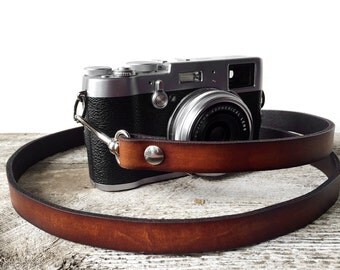 Leather Camera Strap, Skinny Antiqued Brown Genuine Leather Camera Strap, Skinny Style, DSLR, SLR, Camera Strap, Photographer Gift