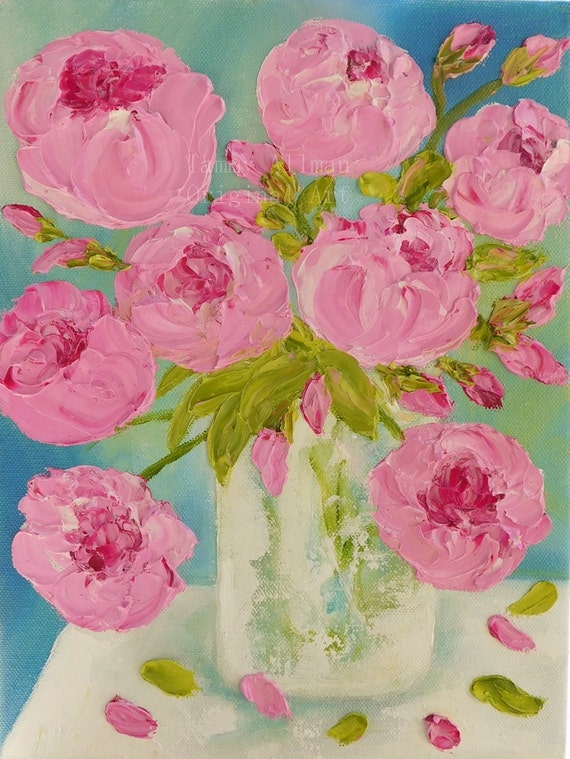 Pink Peonies Impasto Painting, Home Decor, Oil Painting