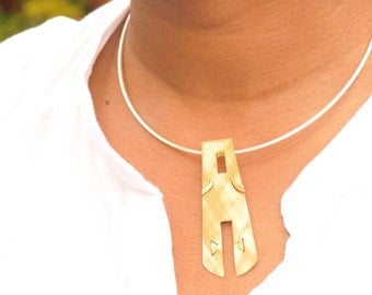 Winy Statement Pendant Handmade in the UK Kipenzi African Mask Spirit Range in Brass
