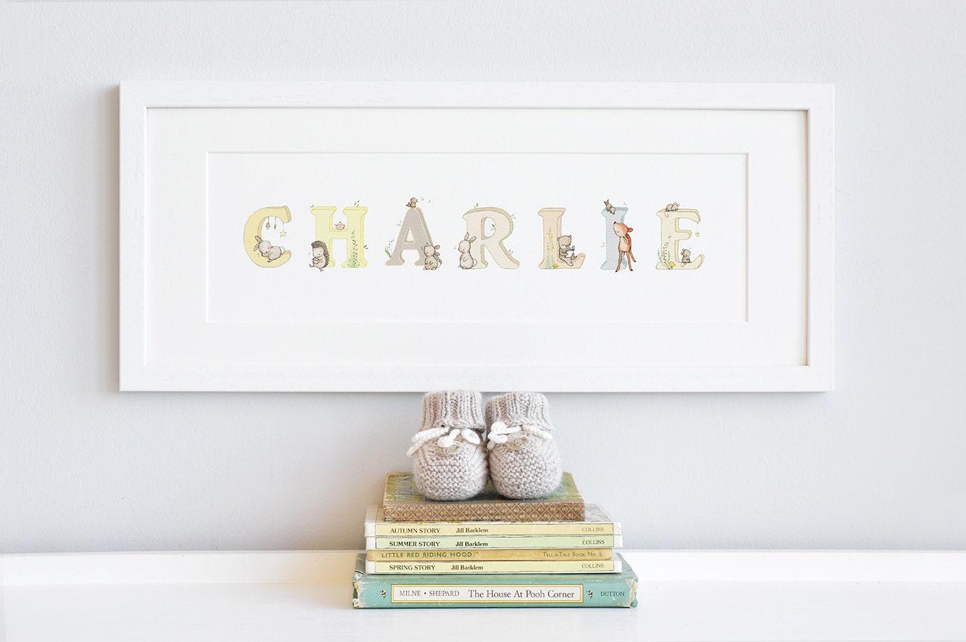 FRAMED Name Art Personalised Print Woodland Animal Unisex