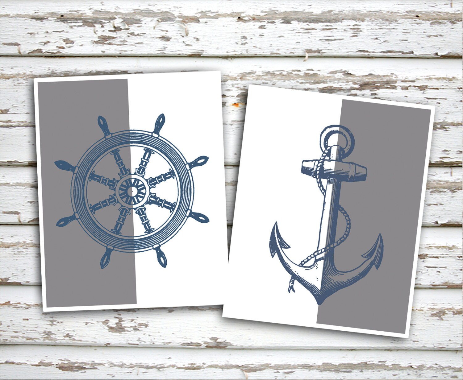 Nautical Wall Decor Navy Blue & Grey Coastal by EmilysWanderlust