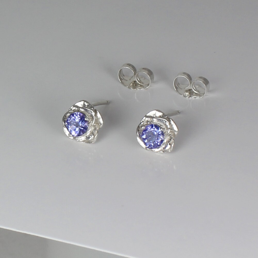 Natural Tanzanite Earrings Sterling Silver / Stud Earrings
