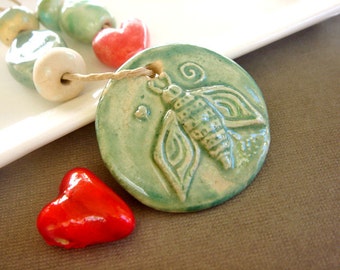 Handmade Ceramic Pendant and Bead Set, Gaea Ceramic Beads, Destash Jewelry Supplies - 8 pieces