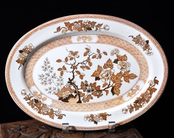 Antique Indian Tree platter Vintage orange and brown platter, Small platter #1398