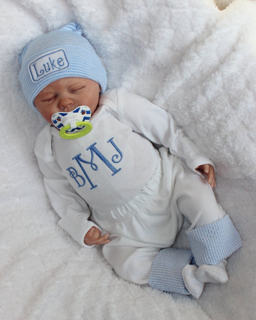 Baby Boy Coming Home Outfit. Newborn Boy Clothes. Monogram