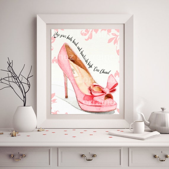 Coco Chanel High Heels Quote Pink Chanel Print Watercolor
