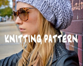 Knit Hat Pattern, Knitting Pattern HIP HIVE BEANIE, Knitted Slouchy Hat Pattern, Knit Slouch Beanie Pattern, Women's Men's Tam Hat Pattern