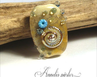 Handmade lampwork glass ammonite focal bead, Artisan lampwork bead, jewelry supplies, Swedish glass craft, SRA