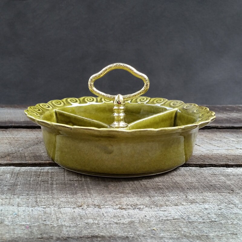 Divided Server Green Condiment Caddy Dip Nut Relish Server