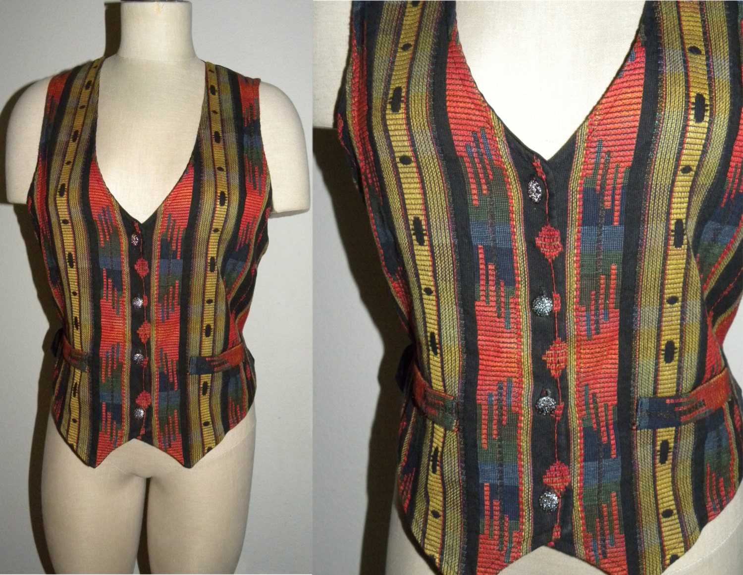 Vintage Tapestry Vest / Southwest / Kilim / Textile / Vintage