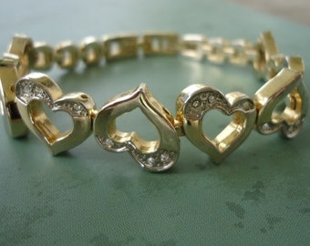 Heart Shaped and Rhinestone Link Bracelet