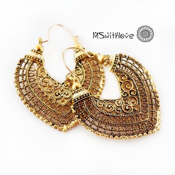 Brass Earring Brass Hoops Brass Tribal Earring Hoops