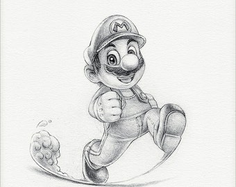 Yoshi 8 x 10 print super mario drawing art