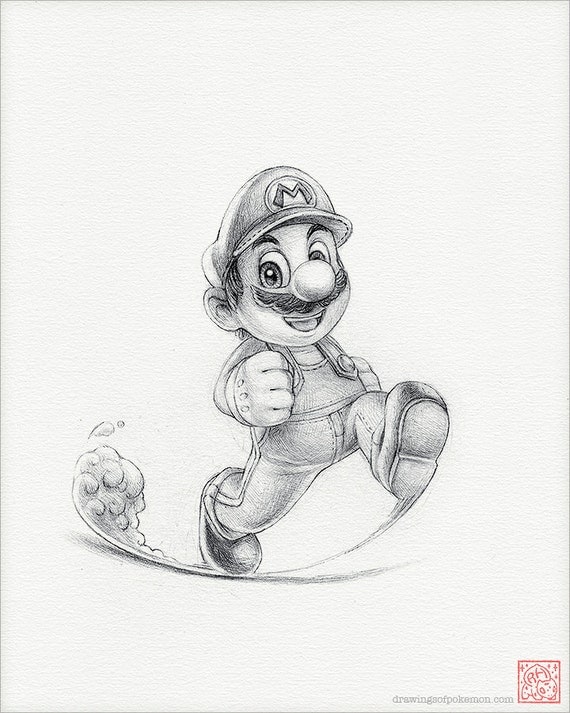 Super Mario 8 x 10 print mario bros drawing art