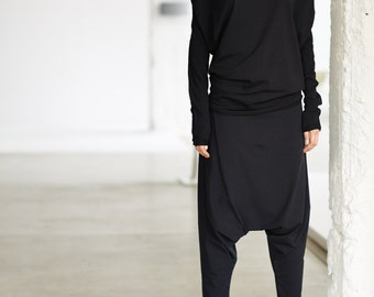 Black Top/ Oversized Long Sleeved Blouse/ Black Bat Top/ Loose Top by Arya Sense/ BATD14BL