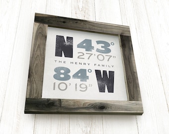 Framed Coordinates, Personalized, House Warming Gift, GPS Coordinates Sign, Framed Wall Art, Framed Typography, Handcrafted Barnwood Frame