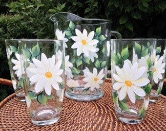 White Daisies Hand-Painted 5-piece Hostess Set