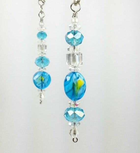 Beaded Ceiling Fan and Light Pull Chain Set. Handmade. Aqua