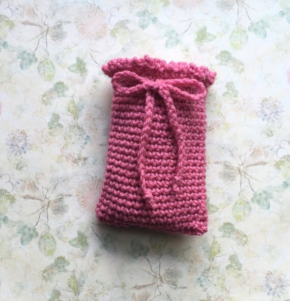 Crochet Gift Bag Small Treat Bag in Light by KathysYarnCreations