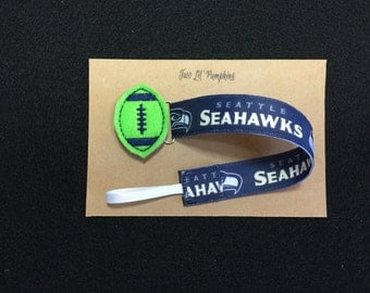 Seattle Seahawks Inspired Football Universal Pacifier Clip for Baby Girl Boy - Football Feltie - Shabby Flower - Colored Enamel Clip