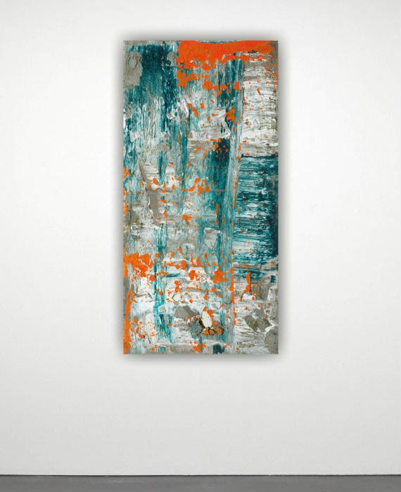 Canvas art abstract painting large wall art orange teal grey