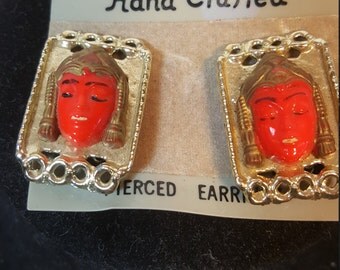 FREE SHIPPING Vintage Asian Clip Earrings