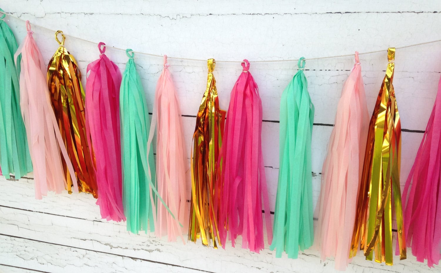 Pink Mint Tassel Garland Kit Rustic Chic Wedding Decor Bridal