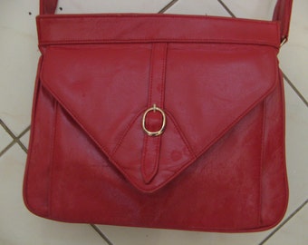 Vntage 60s 70s Dark Red Leather Hand Shoulder Bag